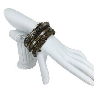 Wrap‎ Coil Bracelet Chunky Bold Boho Cowgirl Tri Colored Mixed Metal Retro Y2K